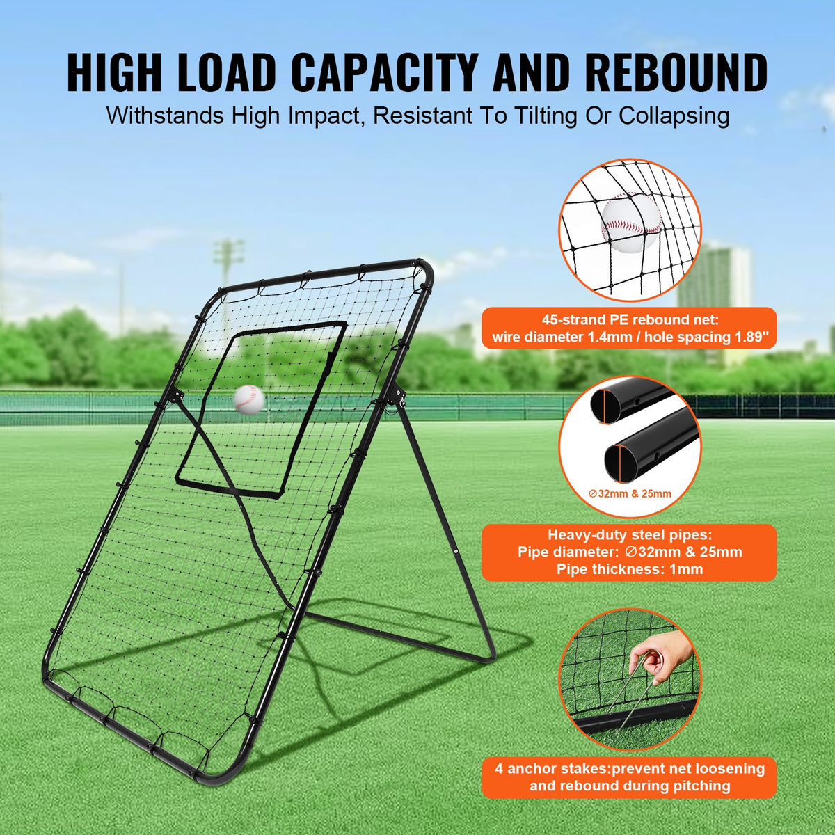 Baseball And Softball Rebounder Net, 4 x 6 Feet PitchBack Baseball Nest for Pitching and Fielding Training, Pitch Return Trainer Rebound Net with Pitching Target, 4 Adjustable Angles