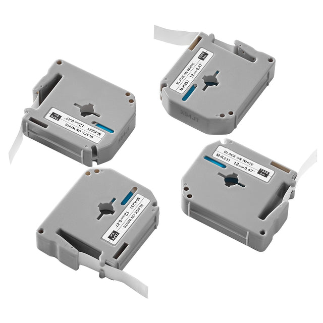 4-Pack 12mm Label Maker Tape Brother M-K231 Black White