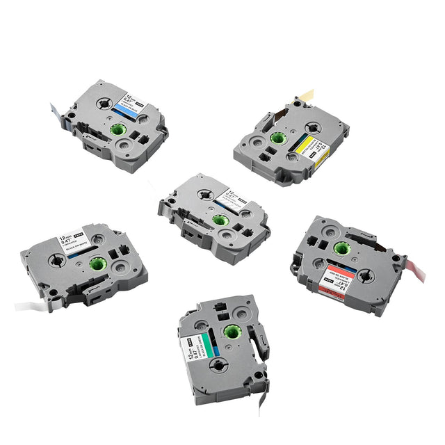 6-Pack 12mm Label Maker Tape Compatible Brother P-Touch TZe
