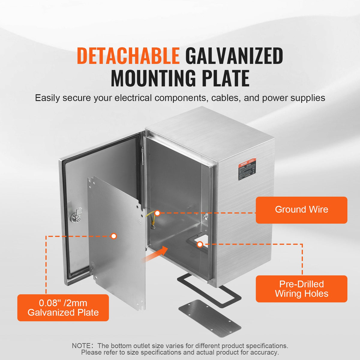 Steel Electrical Box, 40x30x25 cm, 304 Stainless Steel Electrical Enclosure Box, Wall-Mounted Outdoor Electrical Electronic Equipment Enclosure with Mounting Plate Hinges Lock, IP66 Waterproof