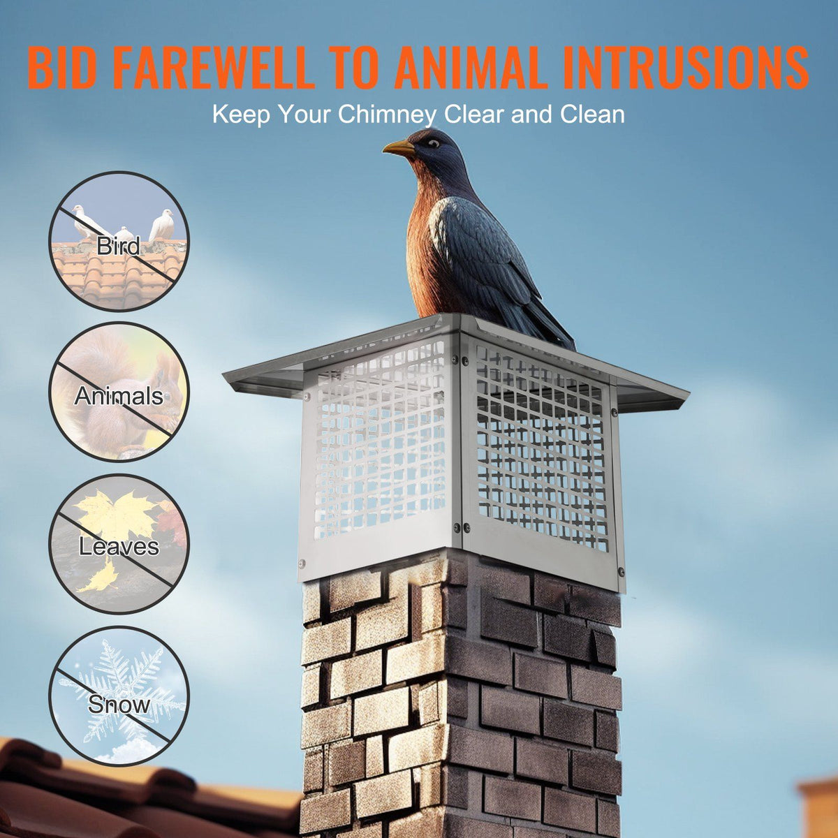Chimney Cap 304.8 x 304.8mm, 304 Stainless Steel Fireplace Chimney Cover, Not Easily Toppled & Practical Accessories & Easy Installation, Fits Mesh Flue Covers Outside Clay Flue Shingles, Silver