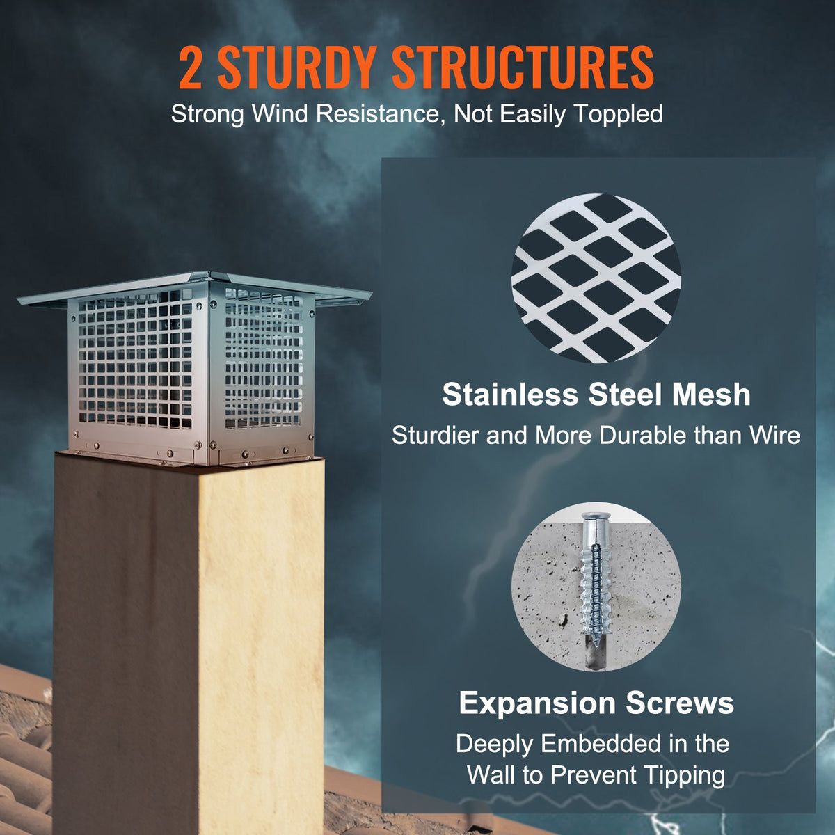 Chimney Cap 17” x 17” 304Stainless Steel Fireplace Flue Caps Cover Mesh