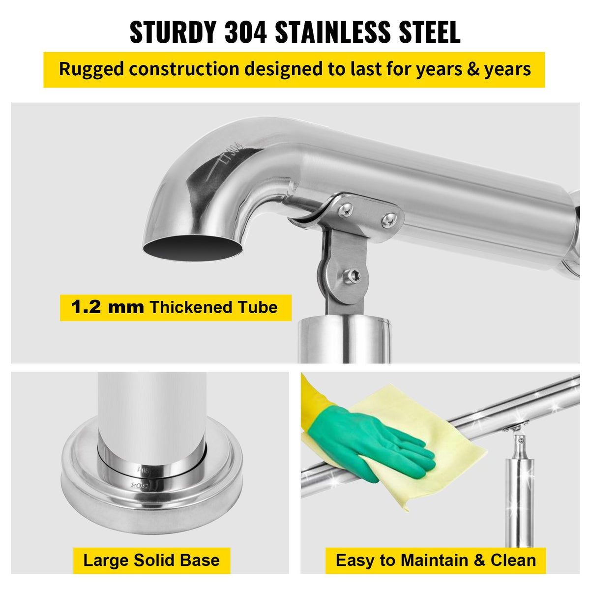 3 Step Railing Stainless Steel Transitional Handrail fit for Level Surface and 1 to 3 Steps Adjustable Stair Railing Indoor Outdoor Step Railings 220lb Capacity W/ Installation Kit Porch DIY