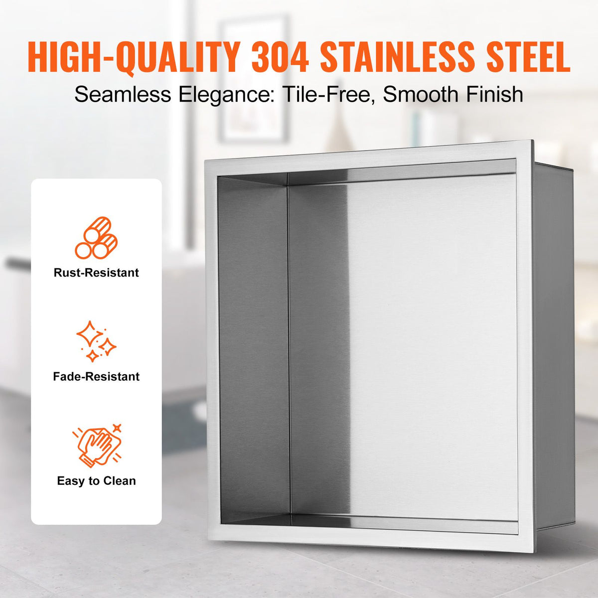 33.02 x 33.02 cm No Tile Shower Niche 304 Stainless Steel, Wall-Inserted Niche Recessed Double Shelves, Sealed Waterproof Rust-Resistant Modern Niche for Shower Bathroom Soap Storage, Silver