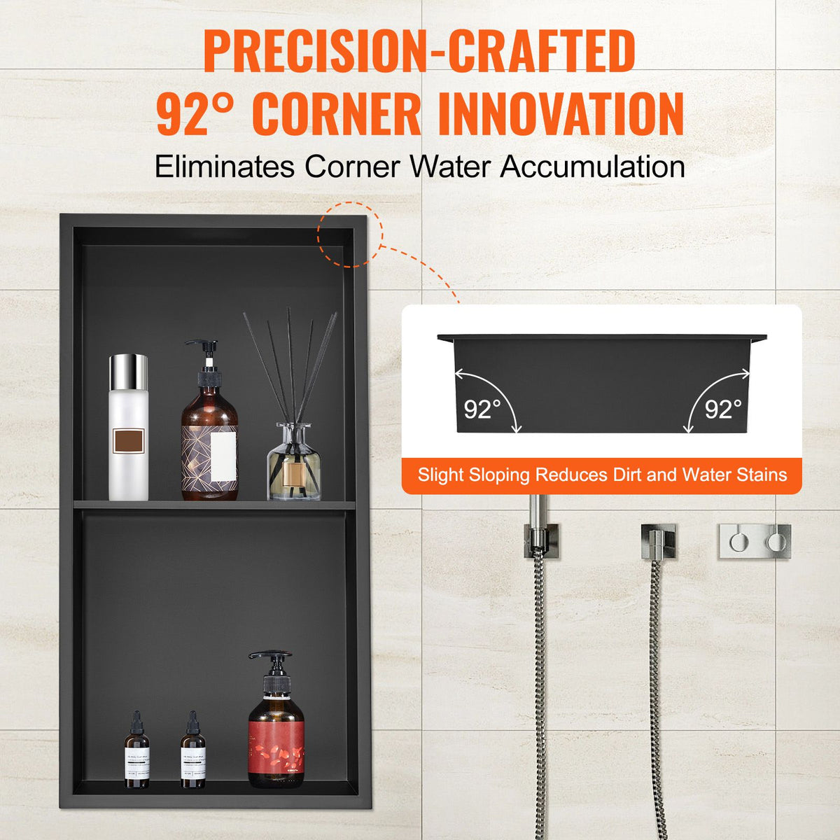 33.02 x 63.5 cm No Tile Shower Niche 304 Stainless Steel, Wall-Inserted Niche Recessed Double Shelves, Sealed Waterproof Rust-Resistant Modern Niche for Shower or Soap Storage Bathroom