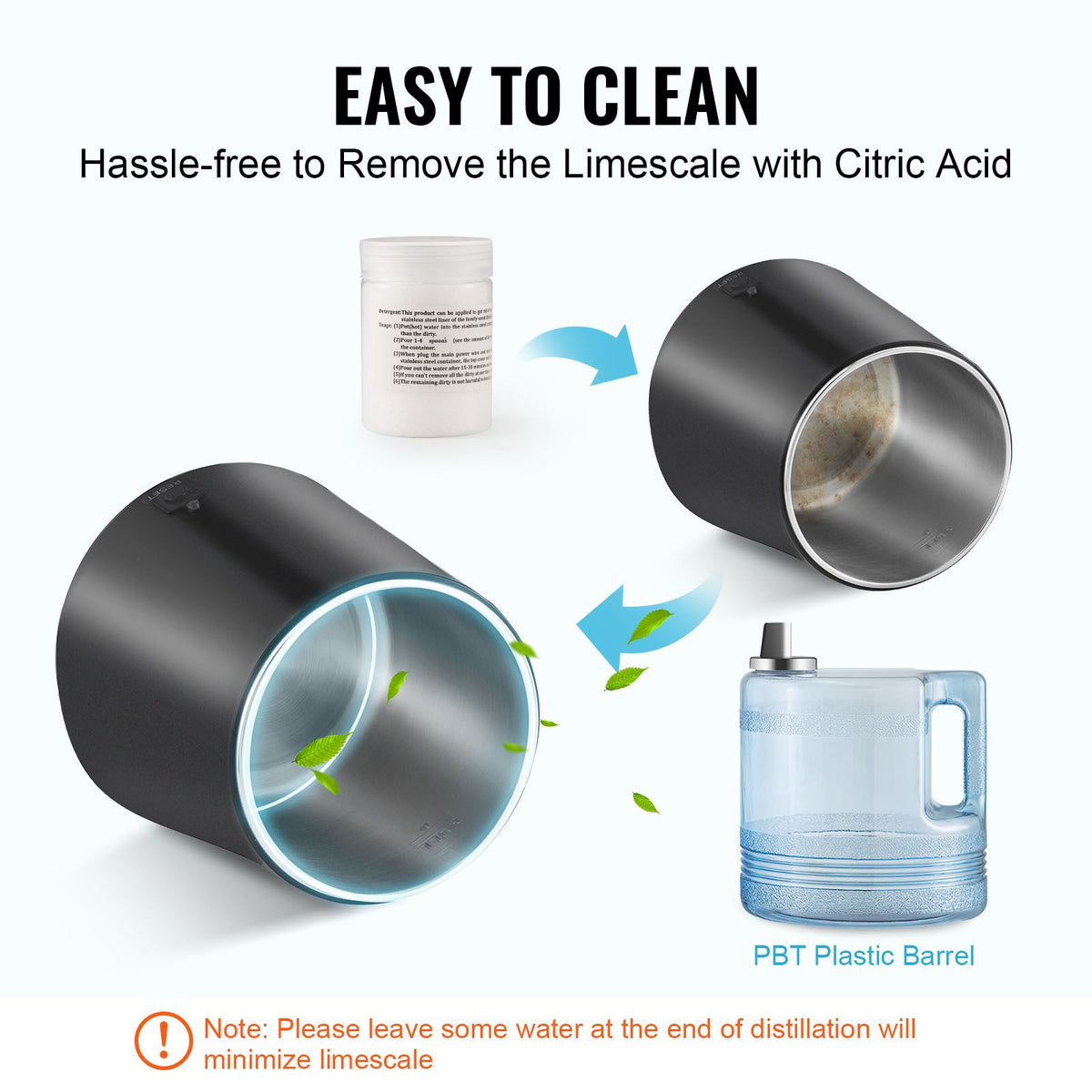 Water Distiller, 4L 1.05 Gallon Pure Water Purifier Filter For Home Countertop, 750W Distilled Water Maker, Stainless Steel Interior Distiller Water Making Machine to Make Clean Water, Black