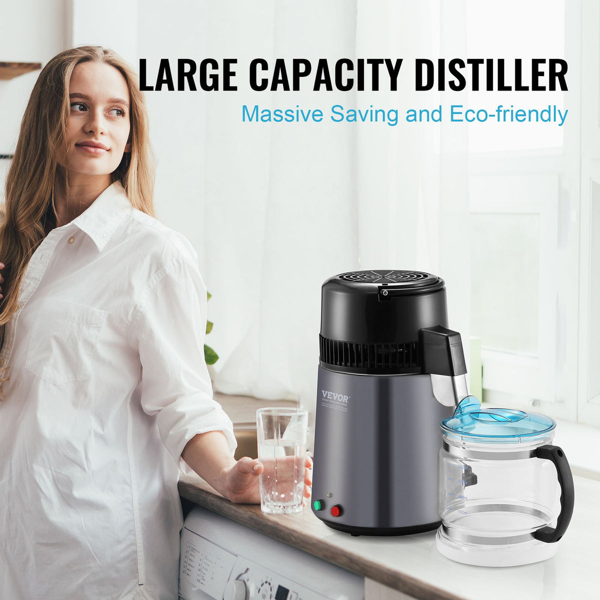 Water Distiller, 4L 1.05 Gallon Pure Water Purifier Filter For Home Countertop, 750W Distilled Water Maker, Stainless Steel Interior Distiller Water Making Machine to Make Clean Water, Gray