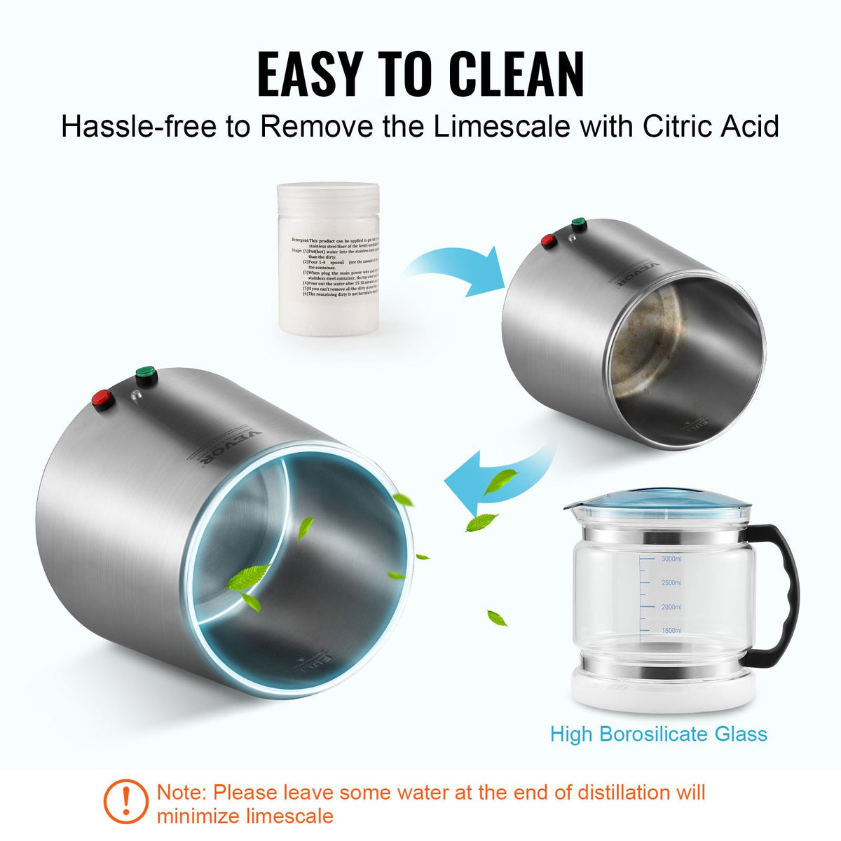 Water Distiller, 4L 1.05 Gallon Pure Water Purifier Filter For Home Countertop, 750W Distilled Water Maker, Stainless Steel Interior Distiller Water Making Machine to Make Clean Water, Silvery