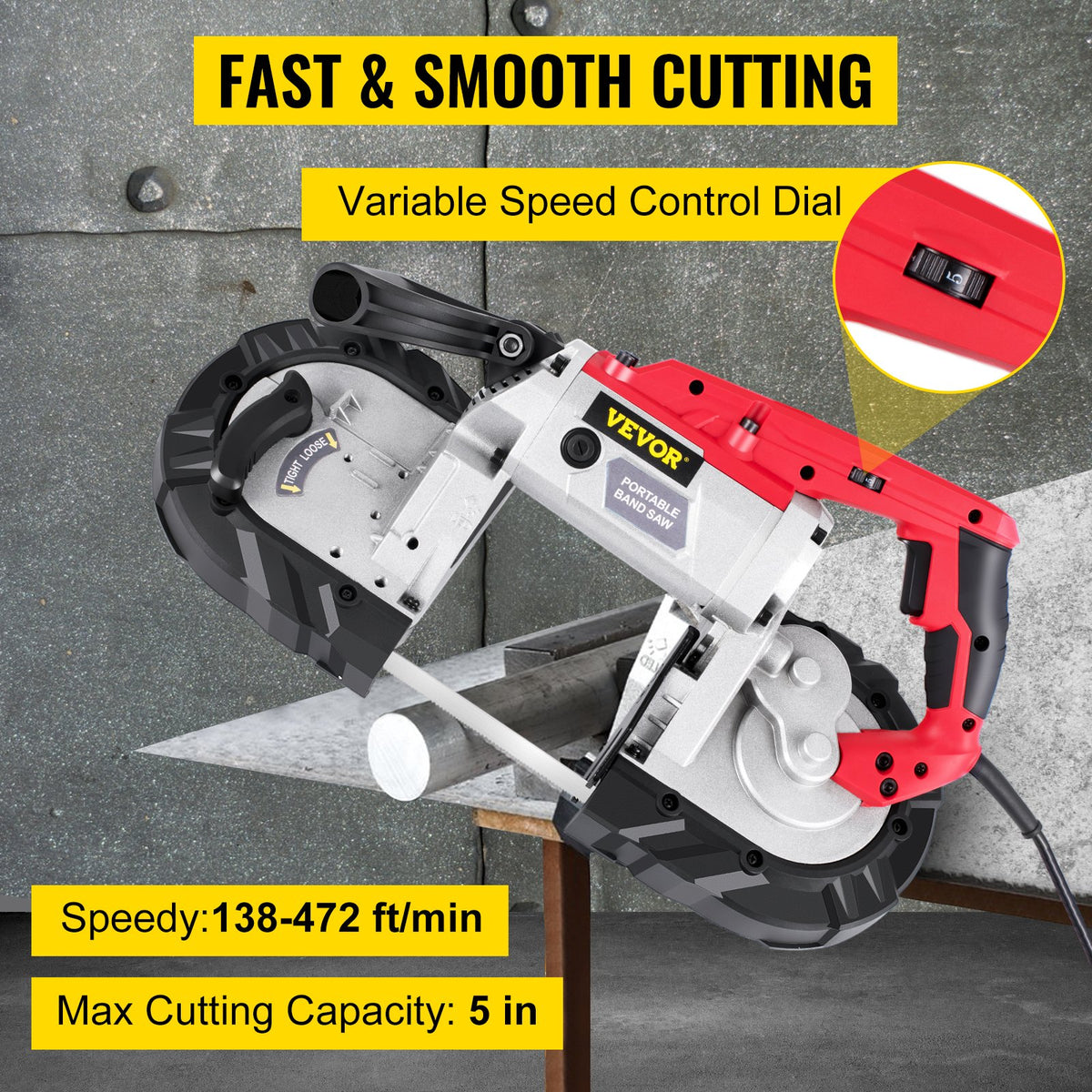 Variable-Speed 127mm Deep Cut Portable Band Saw 220V 10Amp Motor Handheld