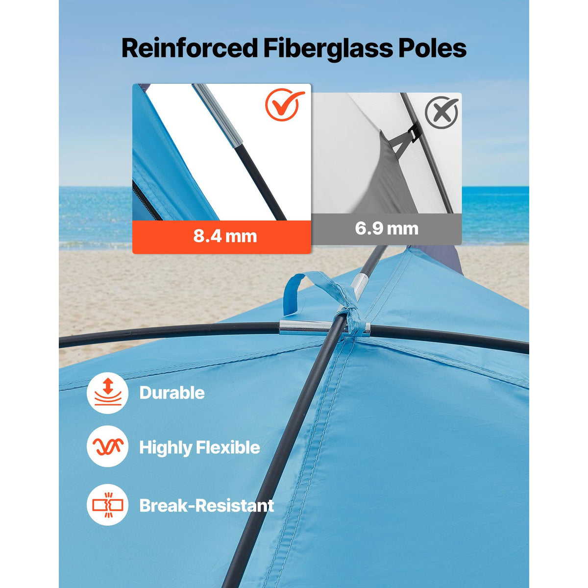 Beach Tent Sun Shelter for 4 Person, UPF 50+ Protection, Portable Sun Shade Canopy with Carrying Bag & Sand Pockets, Lightweight and Easy Setup Beach Umbrella for Camping Fishing Outdoor Picnic