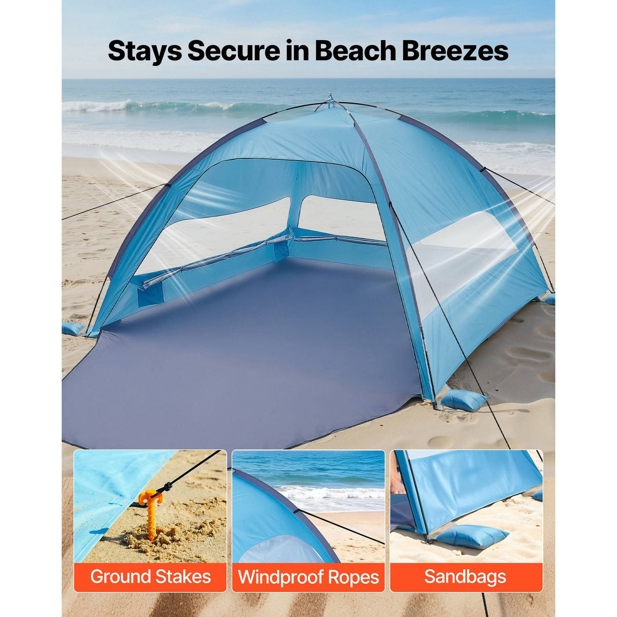 Beach Tent Sun Shelter for 6 Person, UPF 50+ Protection, Portable Sun Shade Canopy with Carrying Bag & Sand Pockets, Lightweight and Easy Setup Beach Umbrella for Camping Fishing Outdoor Picnic