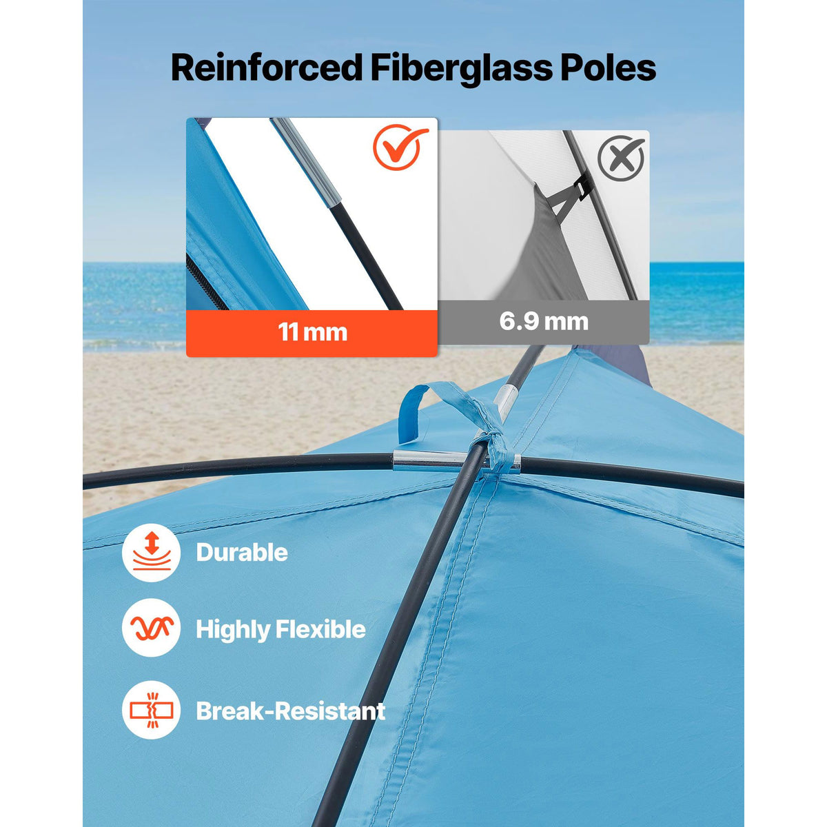 Beach Tent Sun Shelter for 6 Person, UPF 50+ Protection, Portable Sun Shade Canopy with Carrying Bag & Sand Pockets, Lightweight and Easy Setup Beach Umbrella for Camping Fishing Outdoor Picnic