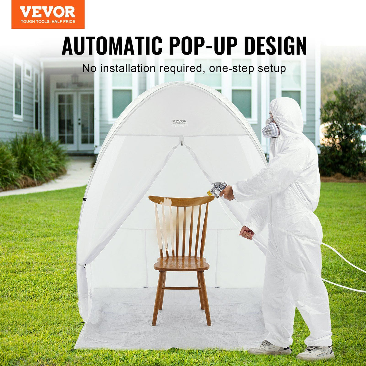 Spray Paint Shelter, 60 x 60 x 70 in Pop-Up Portable Spray Paint Tent with Built-In Floor, Exhaust Window and Storage Bag, Foldable Paint Booth for Furniture, DIY Hobby Tool Painting Station