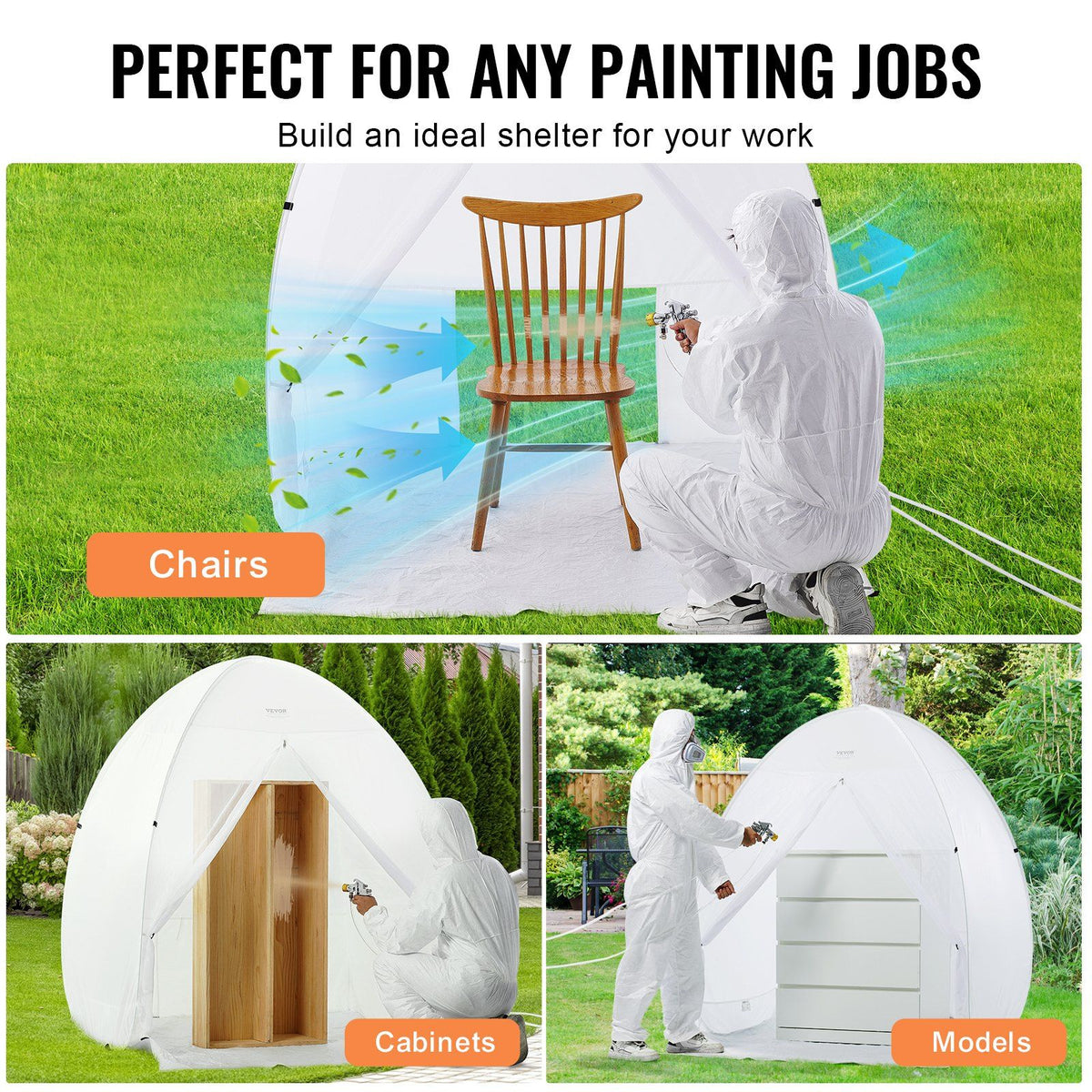 Spray Paint Shelter, 60 x 60 x 70 in Pop-Up Portable Spray Paint Tent with Built-In Floor, Exhaust Window and Storage Bag, Foldable Paint Booth for Furniture, DIY Hobby Tool Painting Station