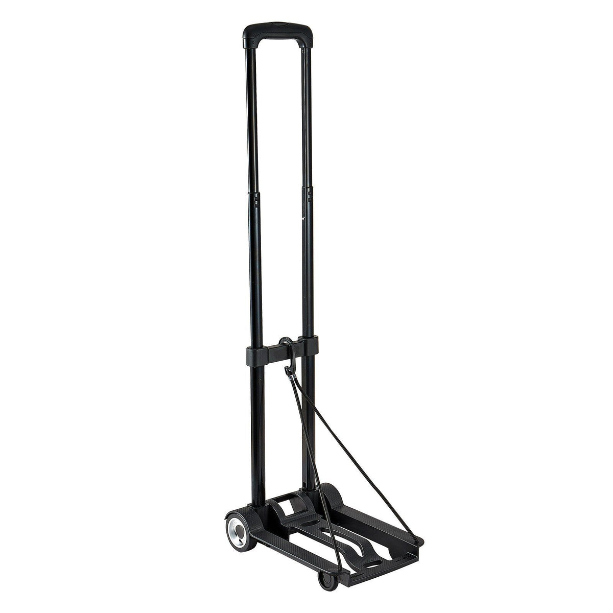 Folding Hand Truck, 49.9 kg Load Capacity, Collapsible Luggage Cart with 2 Wheels & 1 Elastic Rope, Utility Dolly Platform Cart for Airport Travel Furniture Luggage Office Moving, Black