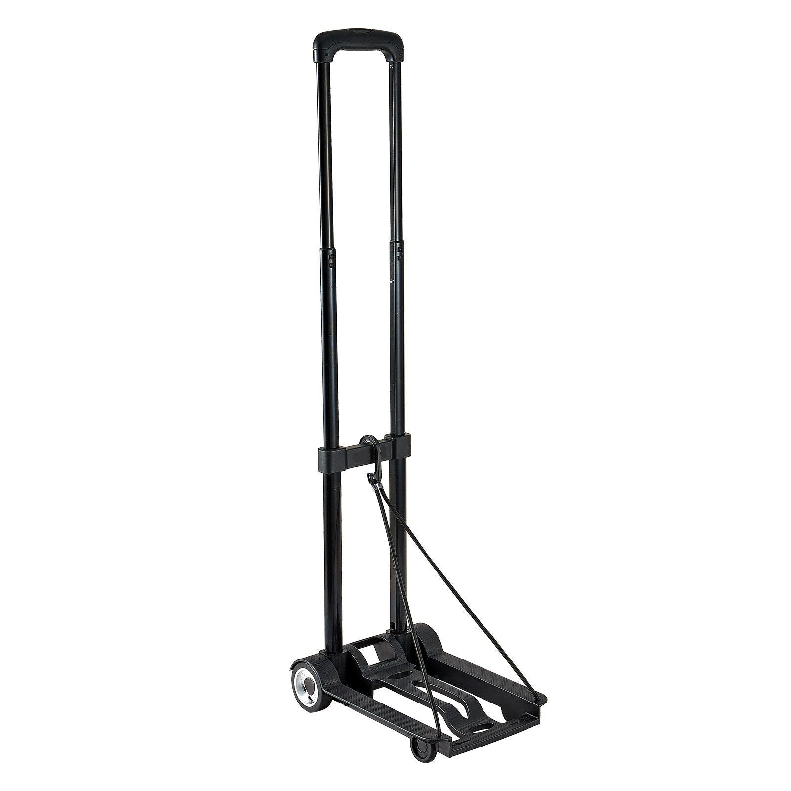 Folding Hand Truck, 49.9 kg Load Capacity, Collapsible Luggage Cart with 2 Wheels & 1 Elastic Rope, Utility Dolly Platform Cart for Airport Travel Furniture Luggage Office Moving, Black