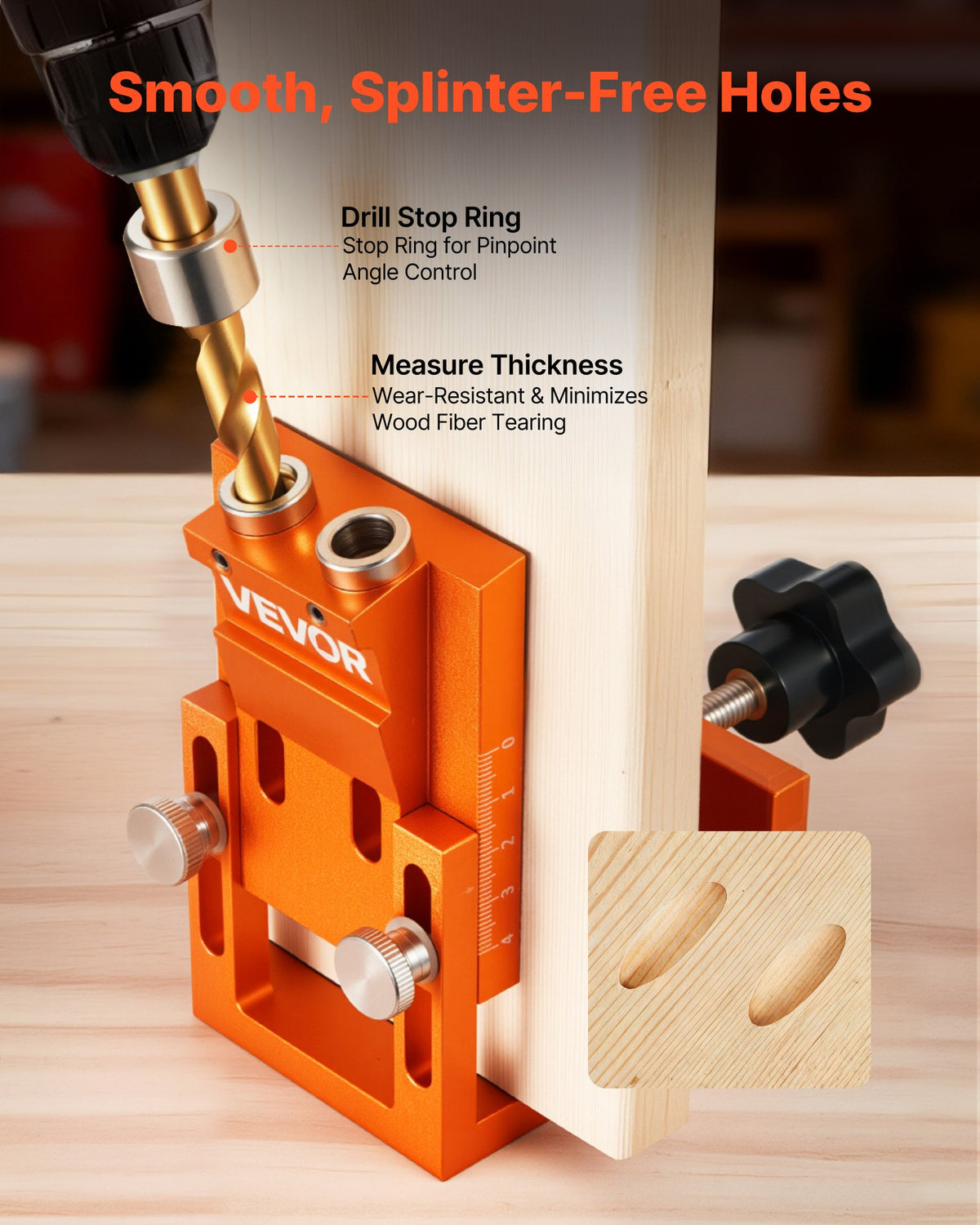 Pocket Hole Jig Kit, 12 mm to 48 mm Adjustable, Jig Pocket Hole System with Step Drill, Hex Wrench, Drill Stop Ring, Square Drive Bit, Plugs and Screws, Reinforced Metal Frame, for Woodworking