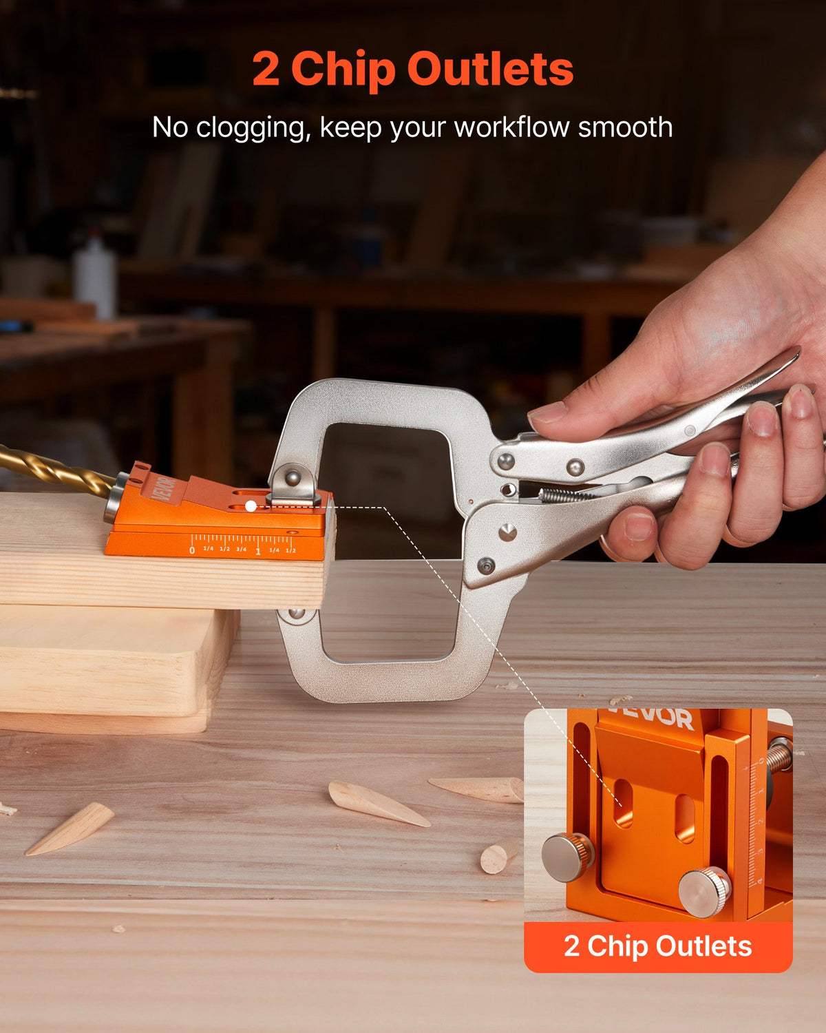 Pocket Hole Jig Kit, 12 mm to 48 mm Adjustable, Jig Pocket Hole System with Step Drill, Hex Wrench, Drill Stop Ring, Square Drive Bit, Plugs and Screws, Reinforced Metal Frame, for Woodworking