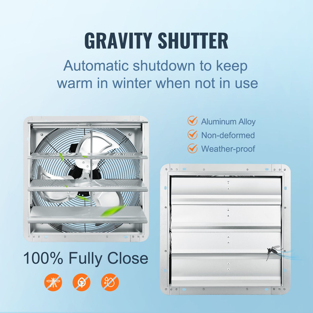 Shutter Exhaust Fan, 406 mm High-speed 1400RPM 1506 CFM, Aluminum Wall Mount Attic Fan with AC-motor, Ventilation and Cooling for Greenhouses, Garages, Sheds, Shops