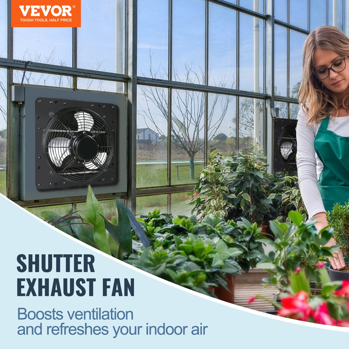 Shutter Exhaust Fan, 254mm / 10inch with Temperature Humidity Controller, EC-motor, 843 CFM, Variable Speed Adjustable Wall Mount Attic Fan, Ventilation and Cooling for Greenhouses, Garages, Sheds