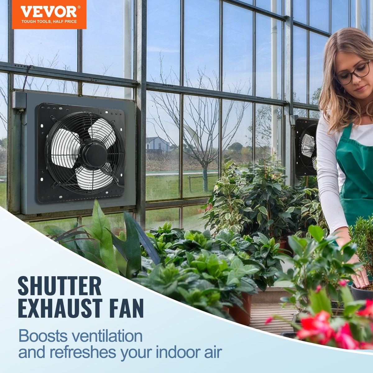 Shutter Exhaust Fan, 305 mm /12 inch with Temperature Humidity Controller, EC-motor, 904 CFM, Variable Speed Adjustable Wall Mount Attic Fan, Ventilation and Cooling for Greenhouses, Garages, Sheds