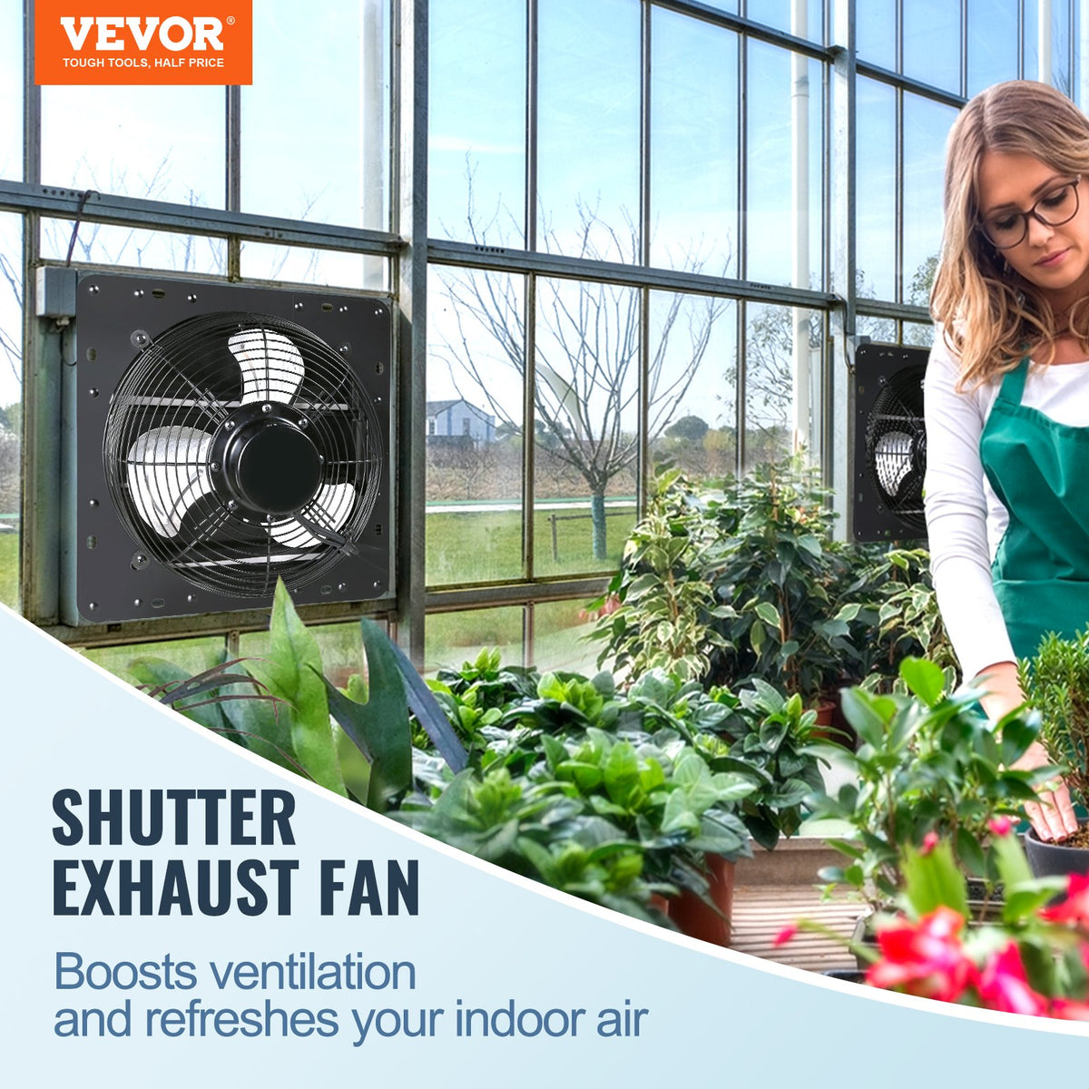 Shutter Exhaust Fan, 406 mm /16inch with Temperature Humidity Controller, EC-motor, 1747 CFM, Variable Speed Adjustable Wall Mount Attic Fan, Ventilation and Cooling for Greenhouses, Garages, Sheds