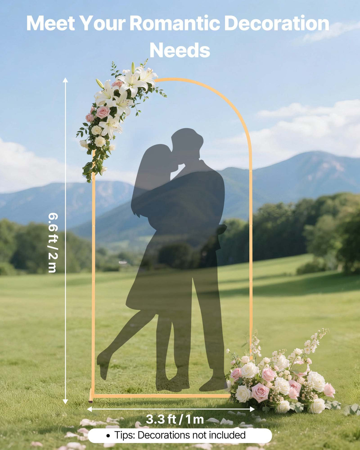 Arch Backdrop Stand, 2 x 1 m, Stable Structure, Easy Assembly, 1 Set Gold Metal Arch Backdrop Stand for Wedding, Birthday Party, Graduation, Holiday Celebration, and Ceremony Decoration