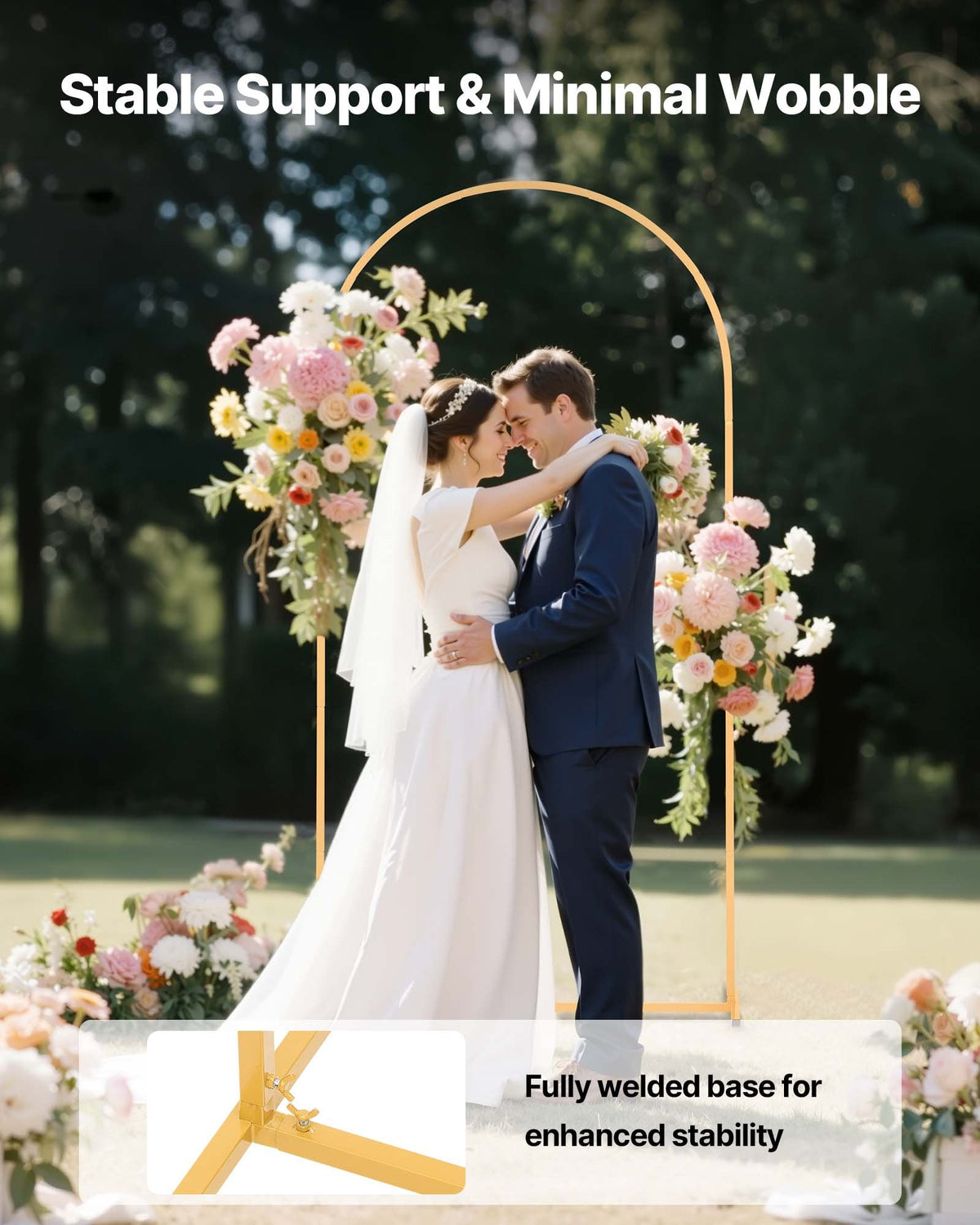 Arch Backdrop Stand, 2 x 1 m, Stable Structure, Easy Assembly, 1 Set Gold Metal Arch Backdrop Stand for Wedding, Birthday Party, Graduation, Holiday Celebration, and Ceremony Decoration
