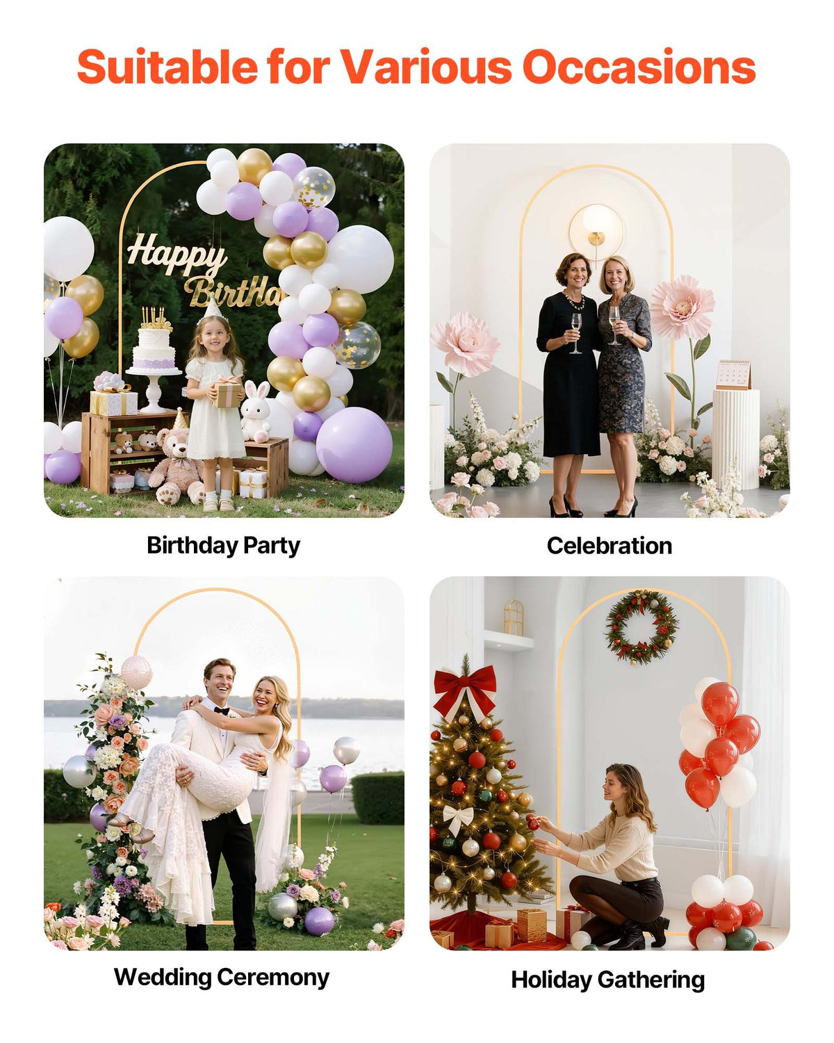 Arch Backdrop Stand, 2 x 1 m, Stable Structure, Easy Assembly, 1 Set Gold Metal Arch Backdrop Stand for Wedding, Birthday Party, Graduation, Holiday Celebration, and Ceremony Decoration