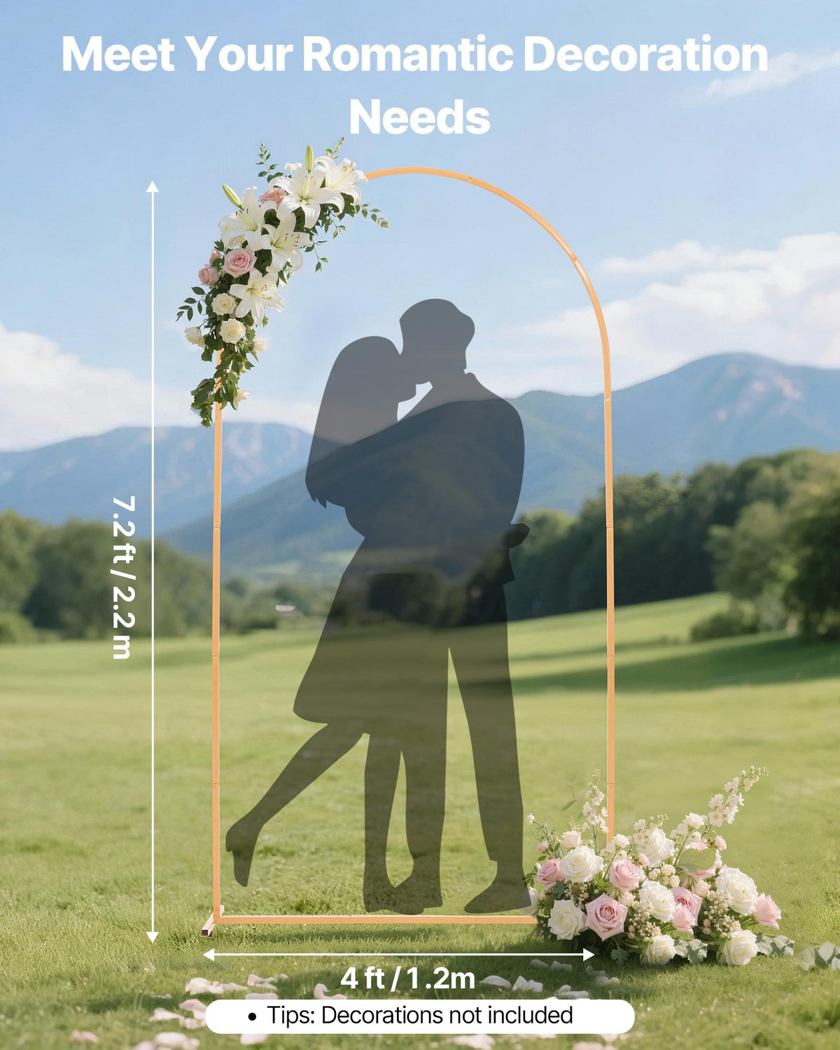 Arch Backdrop Stand, 2.2 x 1.2 m, Stable Structure, Easy Assembly, 1 Set Gold Metal Arch Backdrop Stand for Wedding, Birthday Party, Graduation, Holiday Celebration, and Ceremony Decoration