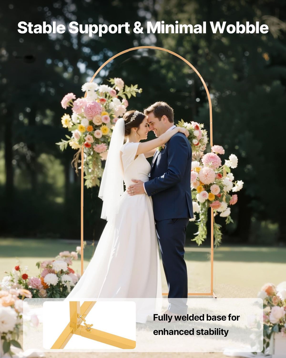 Arch Backdrop Stand, 2.2 x 1.2 m, Stable Structure, Easy Assembly, 1 Set Gold Metal Arch Backdrop Stand for Wedding, Birthday Party, Graduation, Holiday Celebration, and Ceremony Decoration