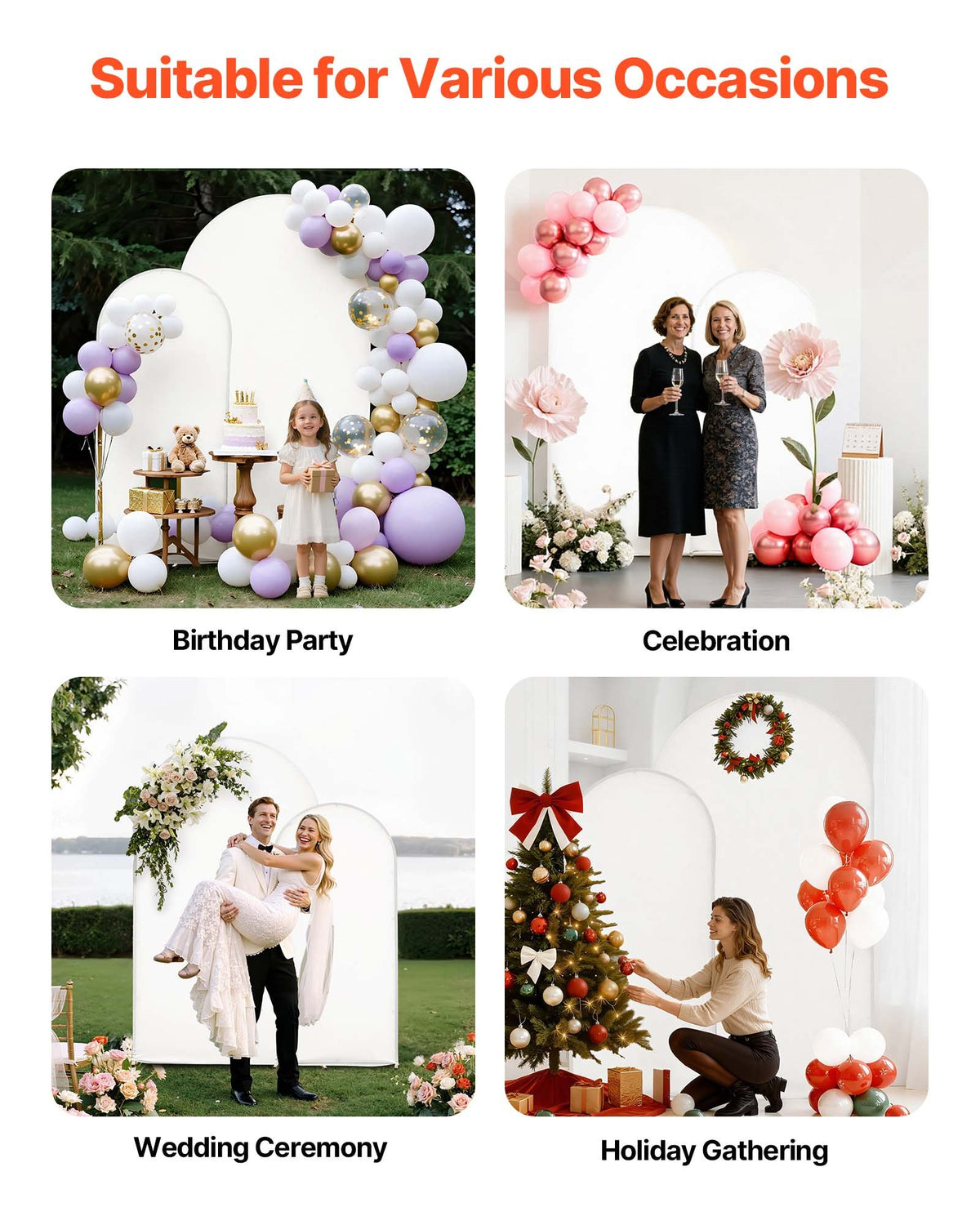 Arch Backdrop Stand, Set of 2, 2.2 m and 1.8 m, Stable Structure, Easy Assembly, Gold Metal Arch Backdrop Stand with Cover for Wedding, Birthday Party, Celebration, and Ceremony Decoration