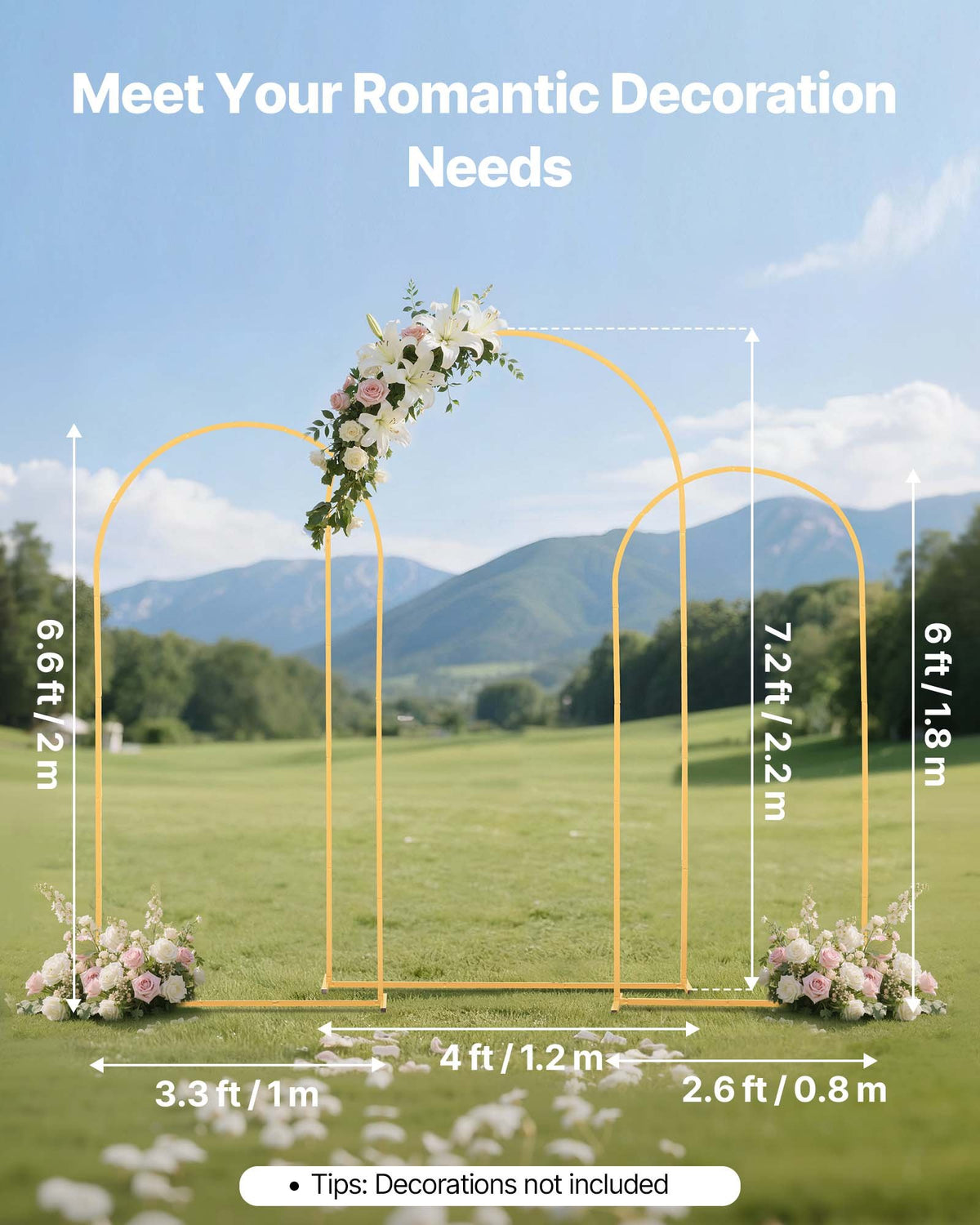 Arch Backdrop Stand, Set of 3, 2.2/2/1.8 m , Stable Structure, Easy Assembly, Gold Metal Arch Backdrop Stand for Wedding, Birthday Party, Graduation, Holiday Celebration, and Ceremony Decoration