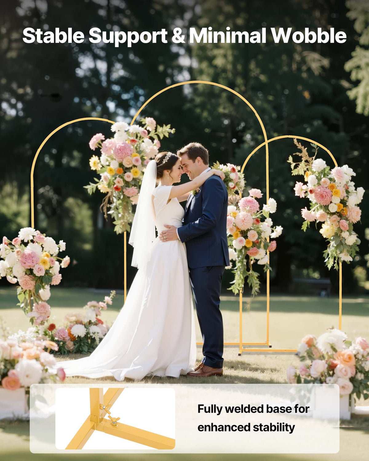 Arch Backdrop Stand, Set of 3, 2.2/2/1.8 m , Stable Structure, Easy Assembly, Gold Metal Arch Backdrop Stand for Wedding, Birthday Party, Graduation, Holiday Celebration, and Ceremony Decoration