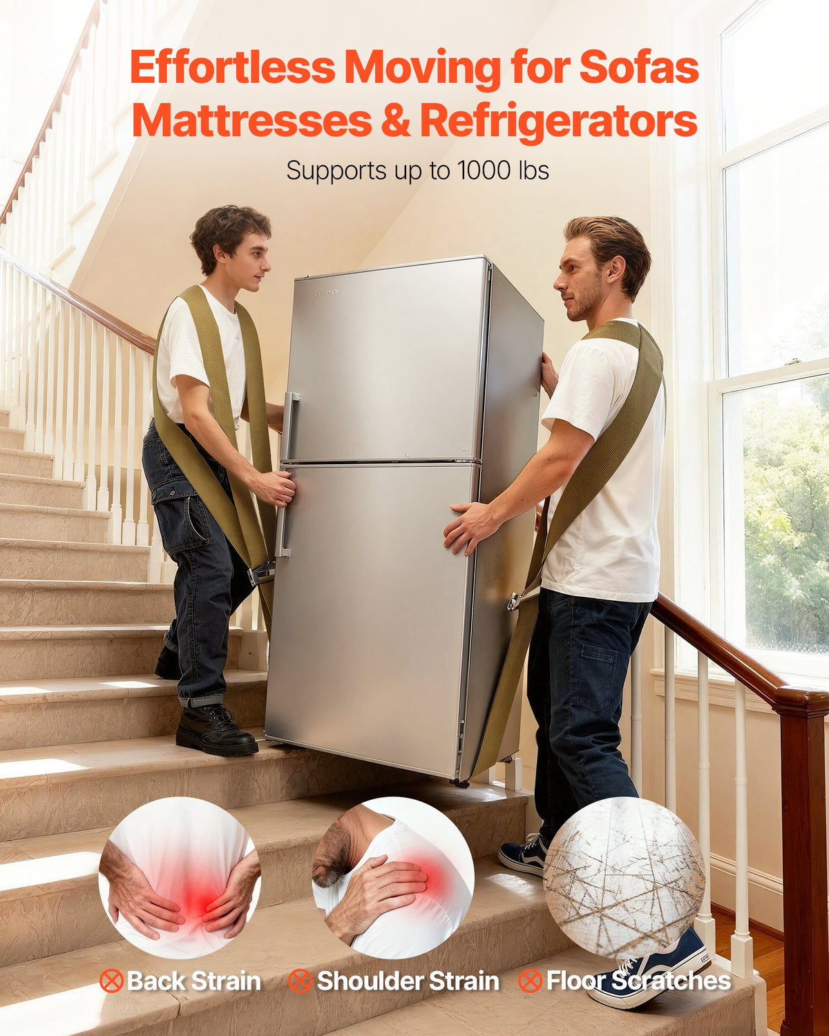 Moving Straps, Supports up to 453.6 kg, 2-Person Lifting and Moving System with 2 Harness Straps & 1 Load-bearing Strap, Adjustable Lifting Shoulder Straps Move Furniture Appliances Mattresses