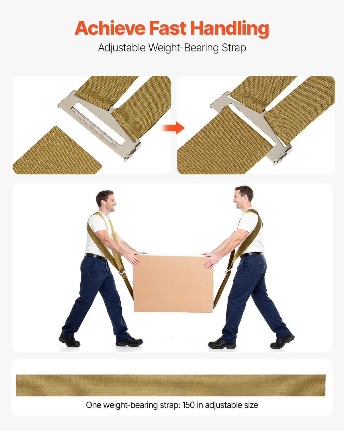 Moving Straps, Supports up to 453.6 kg, 2-Person Lifting and Moving System with 2 Harness Straps & 1 Load-bearing Strap, Adjustable Lifting Shoulder Straps Move Furniture Appliances Mattresses