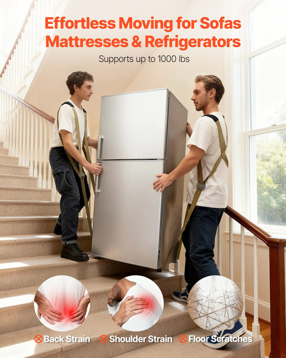 Moving Straps, Supports up to 453.6 kg, 2-Person Lifting and Moving System with 2 Harness Straps & 2 Load-bearing Straps, Adjustable Lifting Shoulder Straps Move Furniture Appliances Mattresses