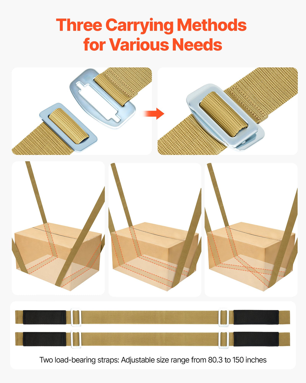 Moving Straps, Supports up to 453.6 kg, 2-Person Lifting and Moving System with 2 Harness Straps & 2 Load-bearing Straps, Adjustable Lifting Shoulder Straps Move Furniture Appliances Mattresses