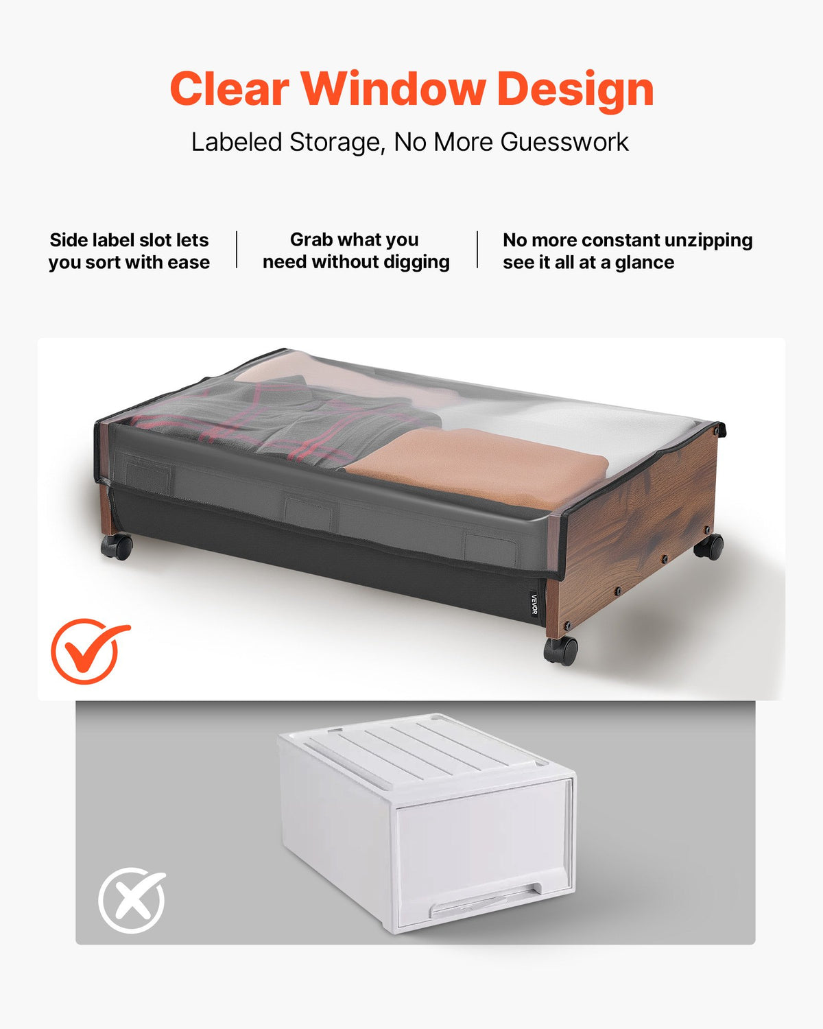 Under Bed Storage with Wheels, 650 x 460 x 180 mm Underbed Containers, Underbed Shoes Organizer with Lockable Wheels, Rolling Under the Bed Storage Bins for Clothes, Shoes, Blankets, 2 Pack