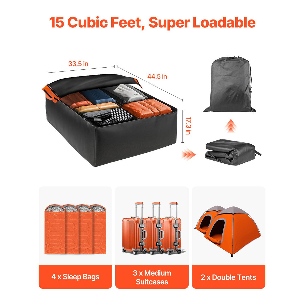 Car Rooftop Cargo Carrier Bag, 15 Cubic Feet Car Roof Cargo Carrier, 100% Waterproof Heavy Duty 840D PVC Roof Luggage Bag for All Vehicle with/without Rack- with Lock, Non-Slip Mat, 4 Door Hooks