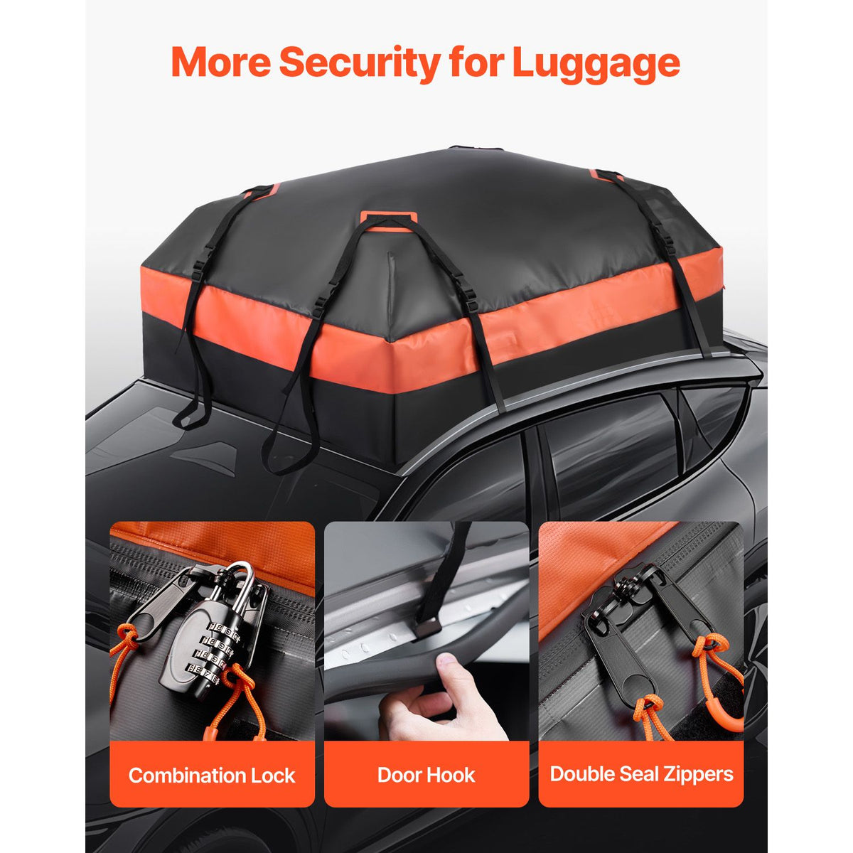 Car Rooftop Cargo Carrier Bag, 15 Cubic Feet Car Roof Cargo Carrier, 100% Waterproof Heavy Duty 840D PVC Roof Luggage Bag for All Vehicle with/without Rack- with Lock, Non-Slip Mat, 4 Door Hooks