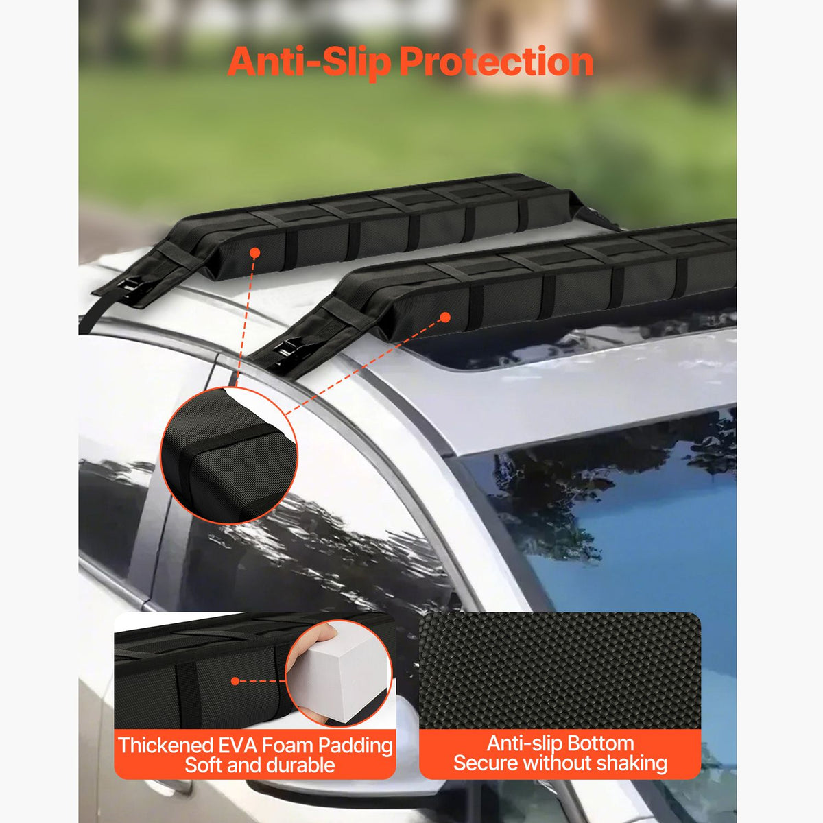 Soft Roof Rack Pads 33in 176lbs Load Capacity for Kayak Canoe Surfboard Luggage