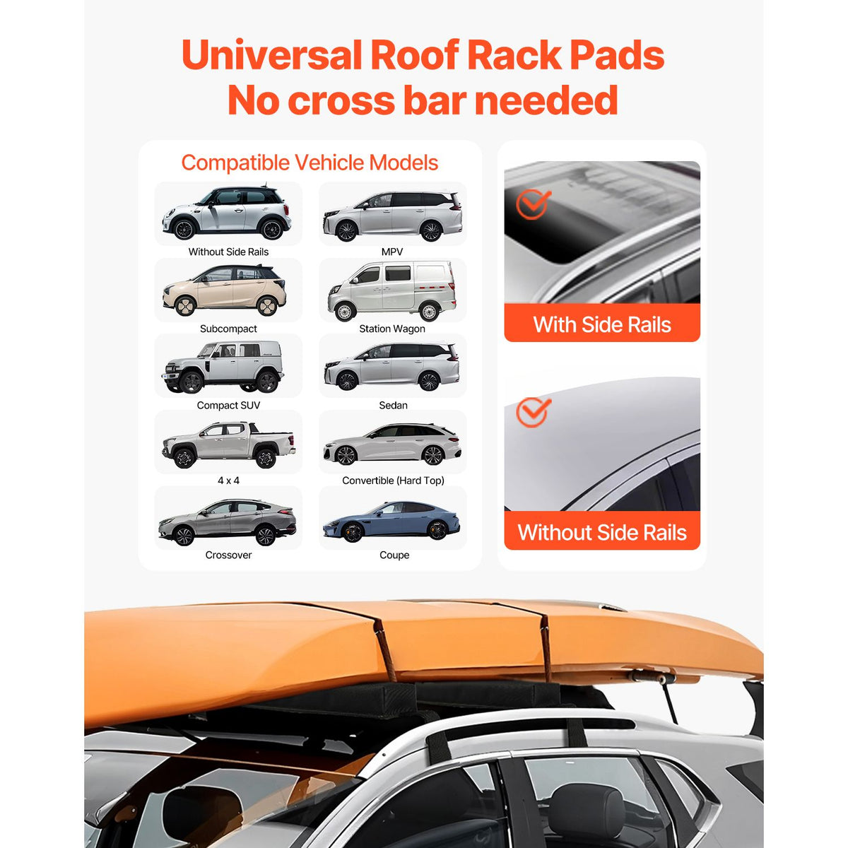 Soft Roof Rack Pads 15.5in 176lbs Load Capacity for Kayak Canoe Surfboard