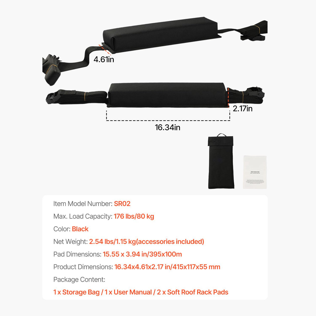 Soft Roof Rack Pads 15.5in 176lbs Load Capacity for Kayak Canoe Surfboard