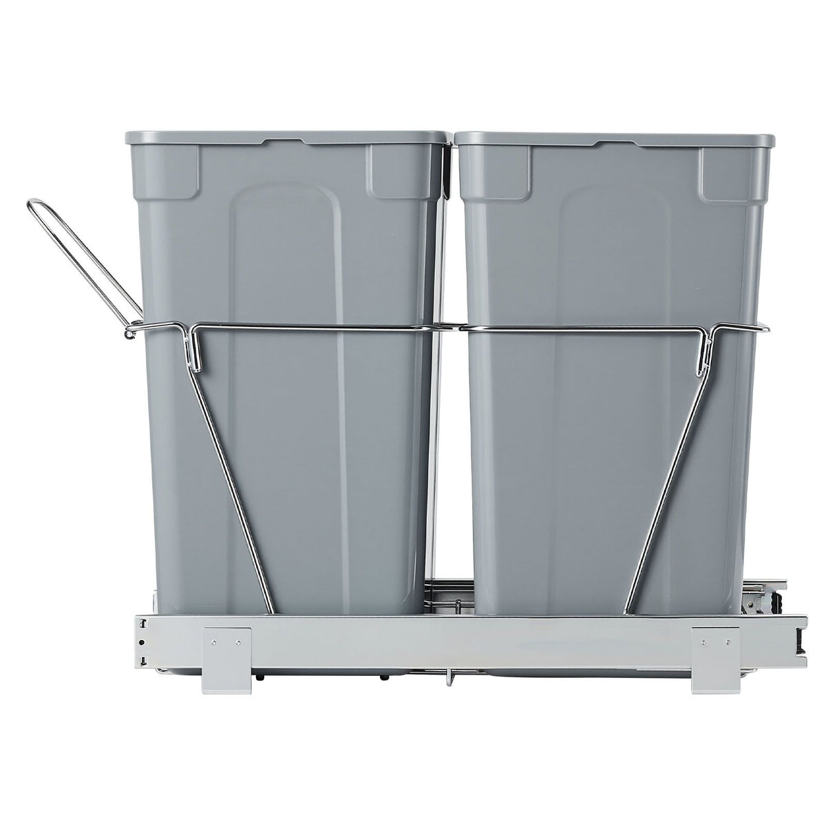 Pullout Trash Can for Kitchen Cabinets,Double Under Sink Garbage Waste Recycling Bin, Under Mount Waste Container, with Heavy Duty Metal Full Extension Sliding System and Handle