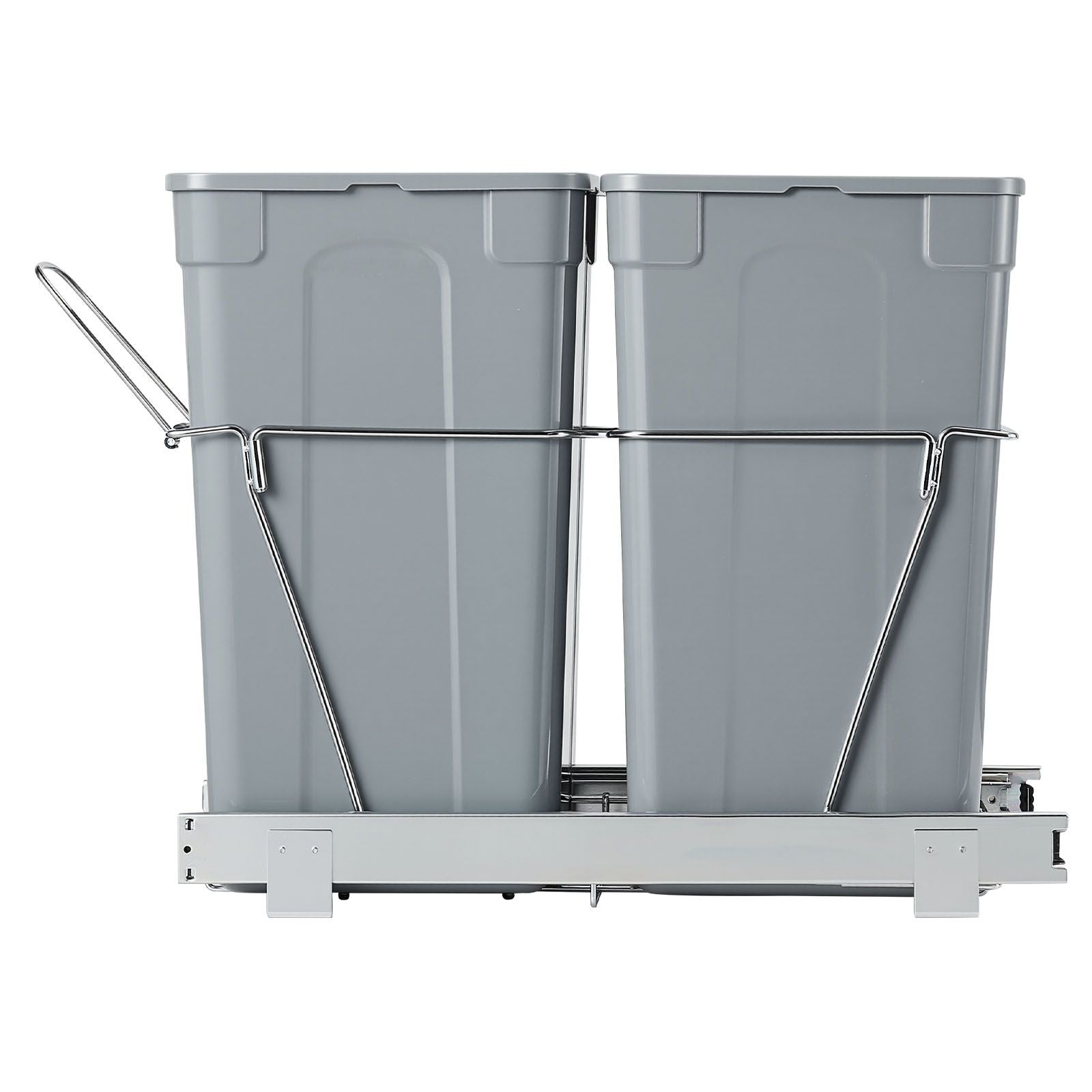 Pullout Trash Can for Kitchen Cabinets,Double Under Sink Garbage Waste Recycling Bin, Under Mount Waste Container, with Heavy Duty Metal Full Extension Sliding System and Handle