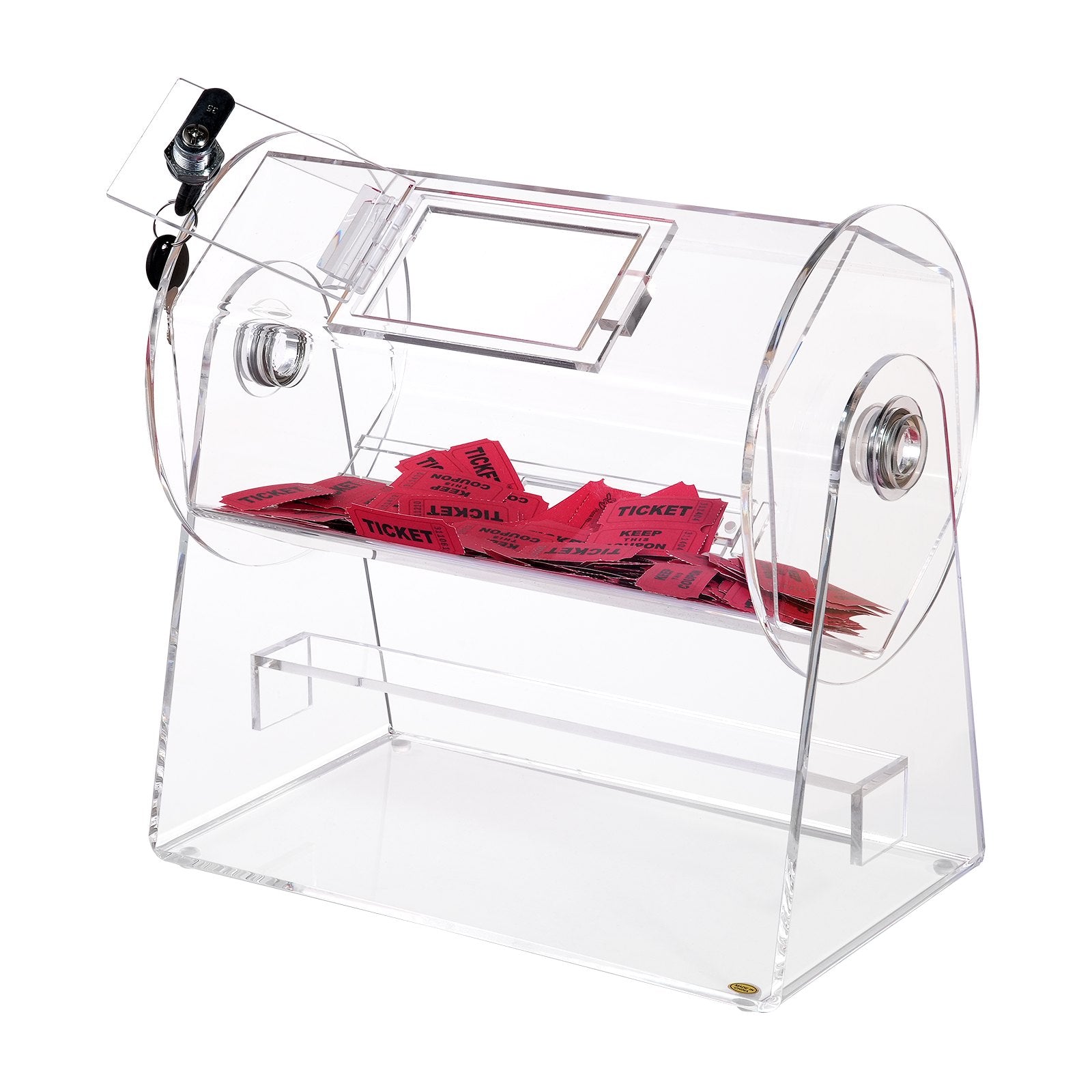 Acrylic Raffle Drum, Holds 2500 Tickets or 100 Raffle Balls, Professional Raffle Ticket Spinning Cage with 2 Keys, Transparent Lottery Spinning Drawing, Raffle Ticket Box for Lottery Games Bingo