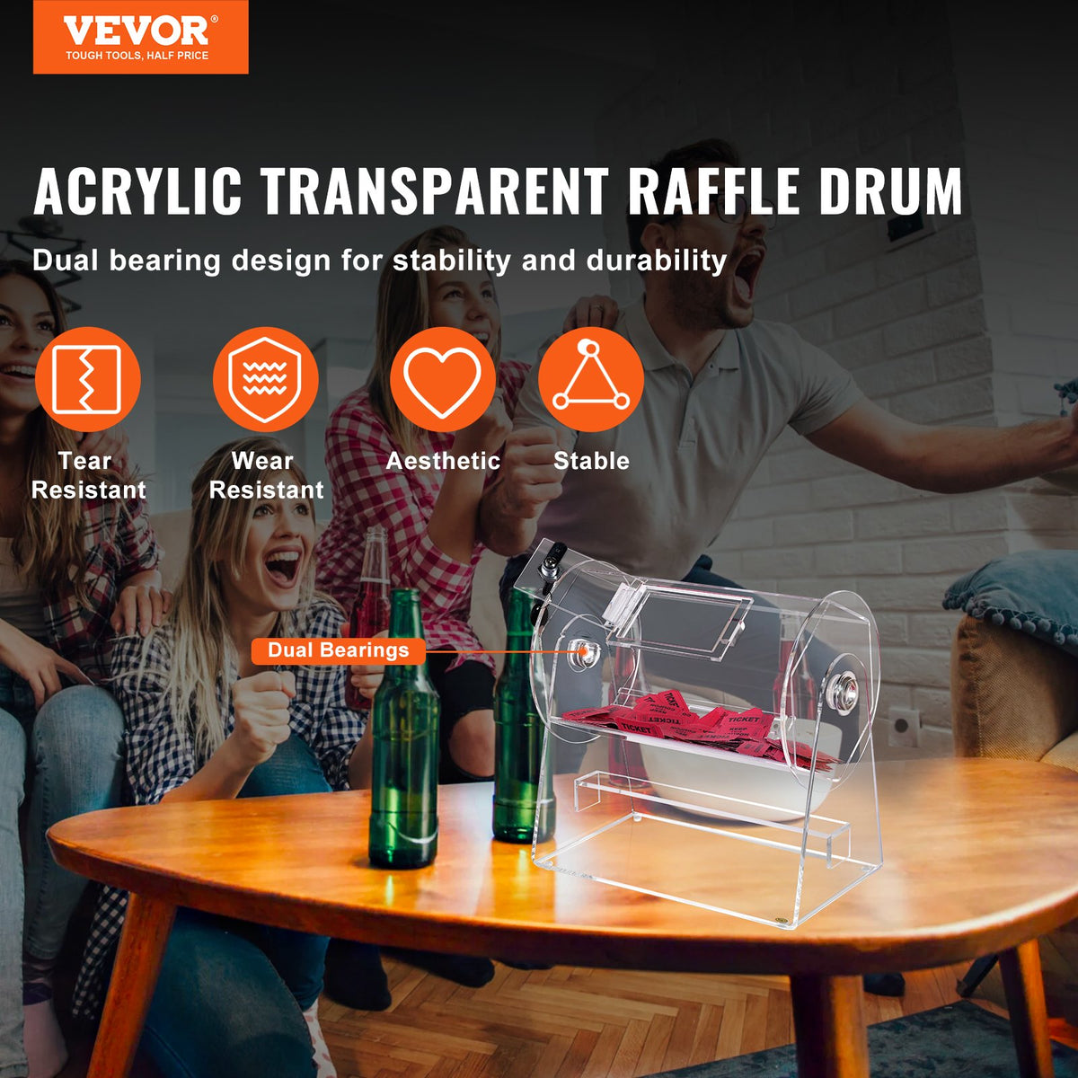 Acrylic Raffle Drum, Holds 2500 Tickets or 100 Raffle Balls, Professional Raffle Ticket Spinning Cage with 2 Keys, Transparent Lottery Spinning Drawing, Raffle Ticket Box for Lottery Games Bingo
