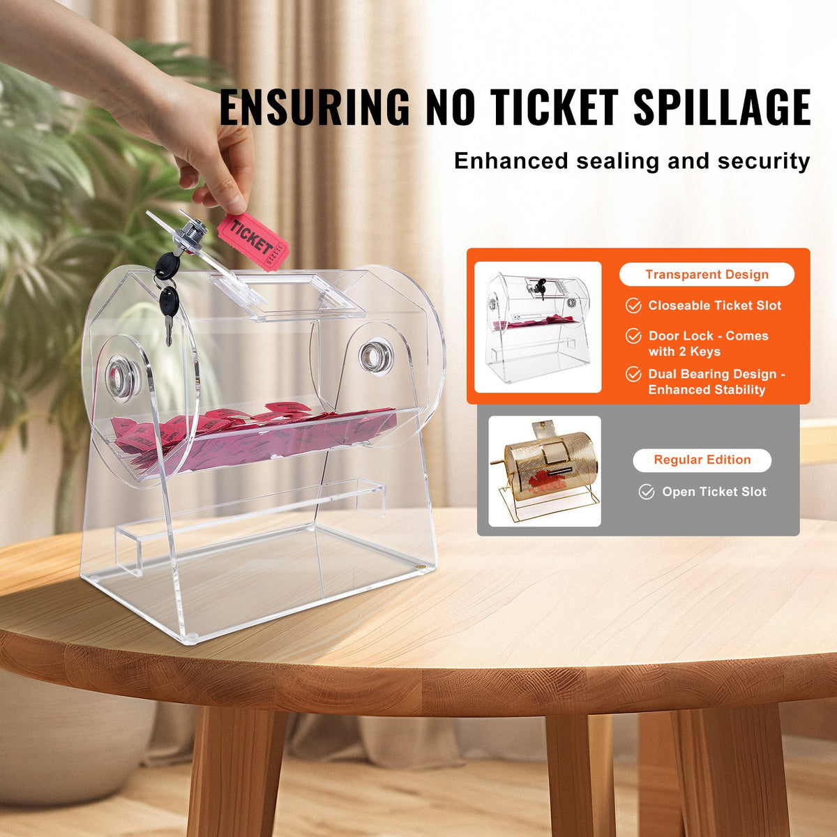 Acrylic Raffle Drum, Holds 2500 Tickets or 100 Raffle Balls, Professional Raffle Ticket Spinning Cage with 2 Keys, Transparent Lottery Spinning Drawing, Raffle Ticket Box for Lottery Games Bingo