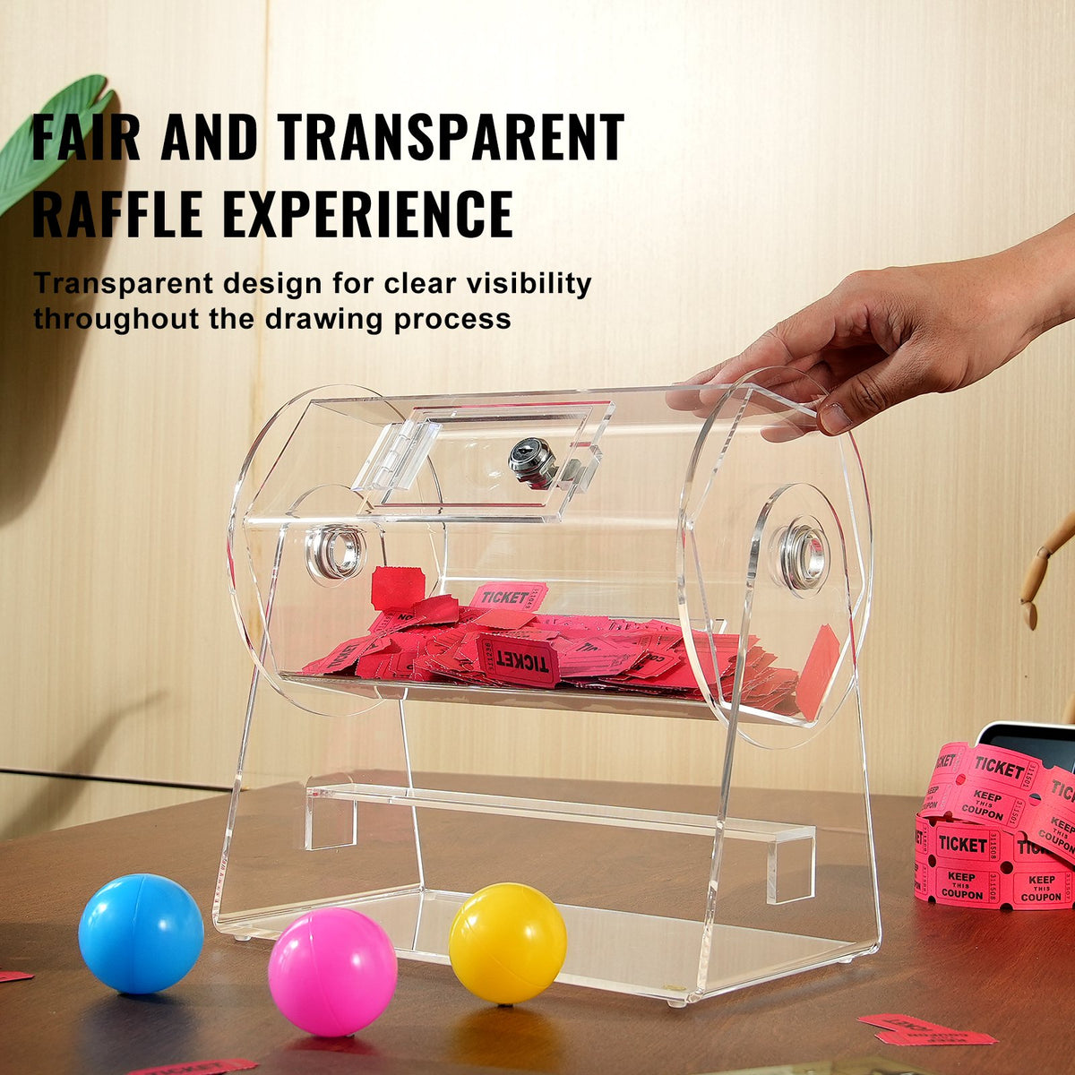 Acrylic Raffle Drum, Holds 2500 Tickets or 100 Raffle Balls, Professional Raffle Ticket Spinning Cage with 2 Keys, Transparent Lottery Spinning Drawing, Raffle Ticket Box for Lottery Games Bingo